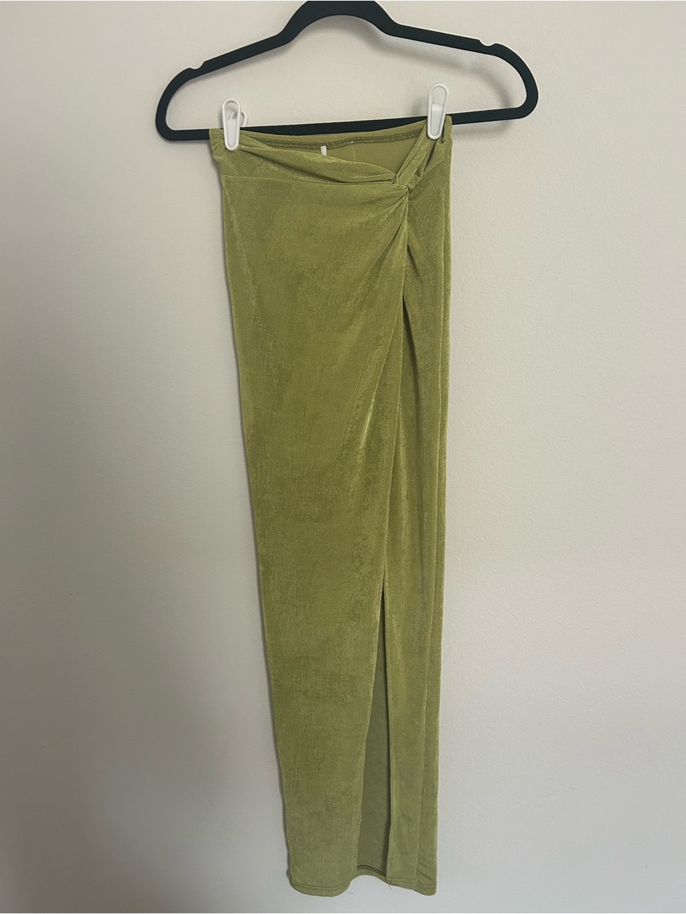 Olive Green Twist Front Maxi Skirt With Slit